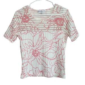 Anne Fontaine Pink White Floral Textured Short Sleeve Blouse Size 2 Office U26